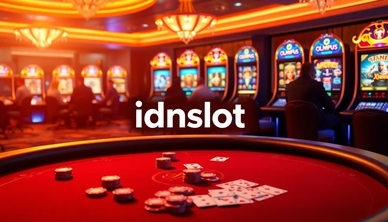 Engage with idnslot at a luxurious casino featuring vibrant gaming tables and exciting slot machines.