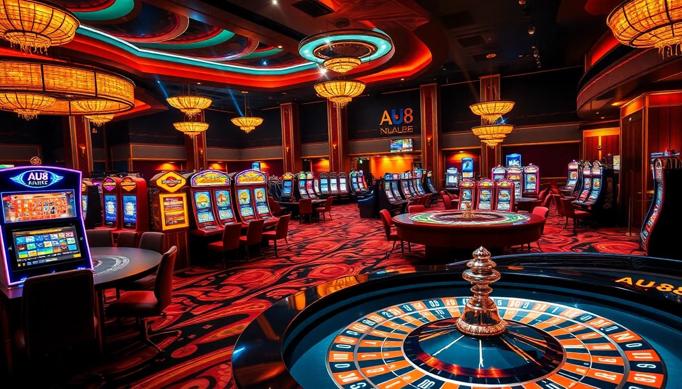 Experience the excitement at Nhà cái AU88's luxurious casino with vibrant gaming tables and professional dealers.