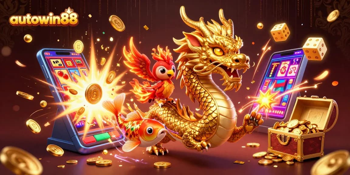 Join the excitement at autowin88 with a vibrant 3D illustration showcasing thrilling casino games.