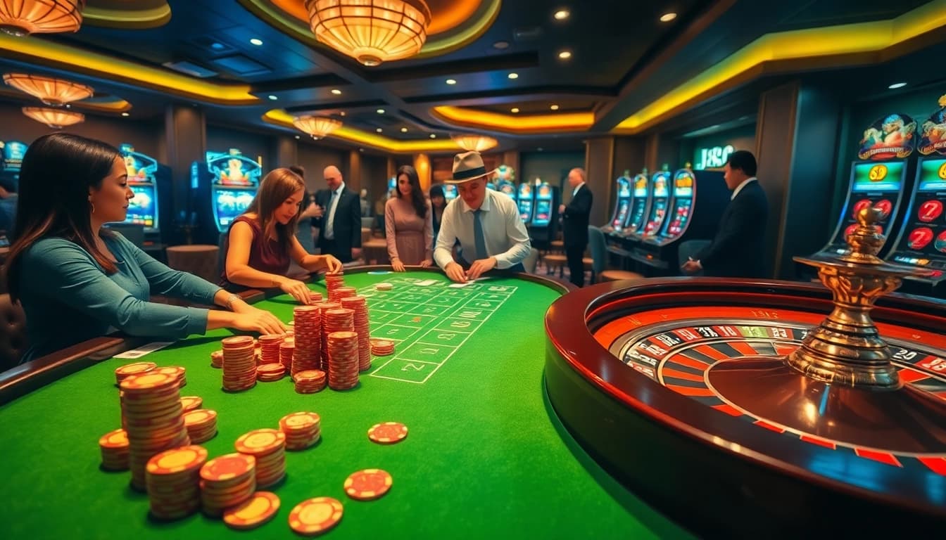 Experience thrilling gameplay at the J88 casino with vibrant tables and eager players.