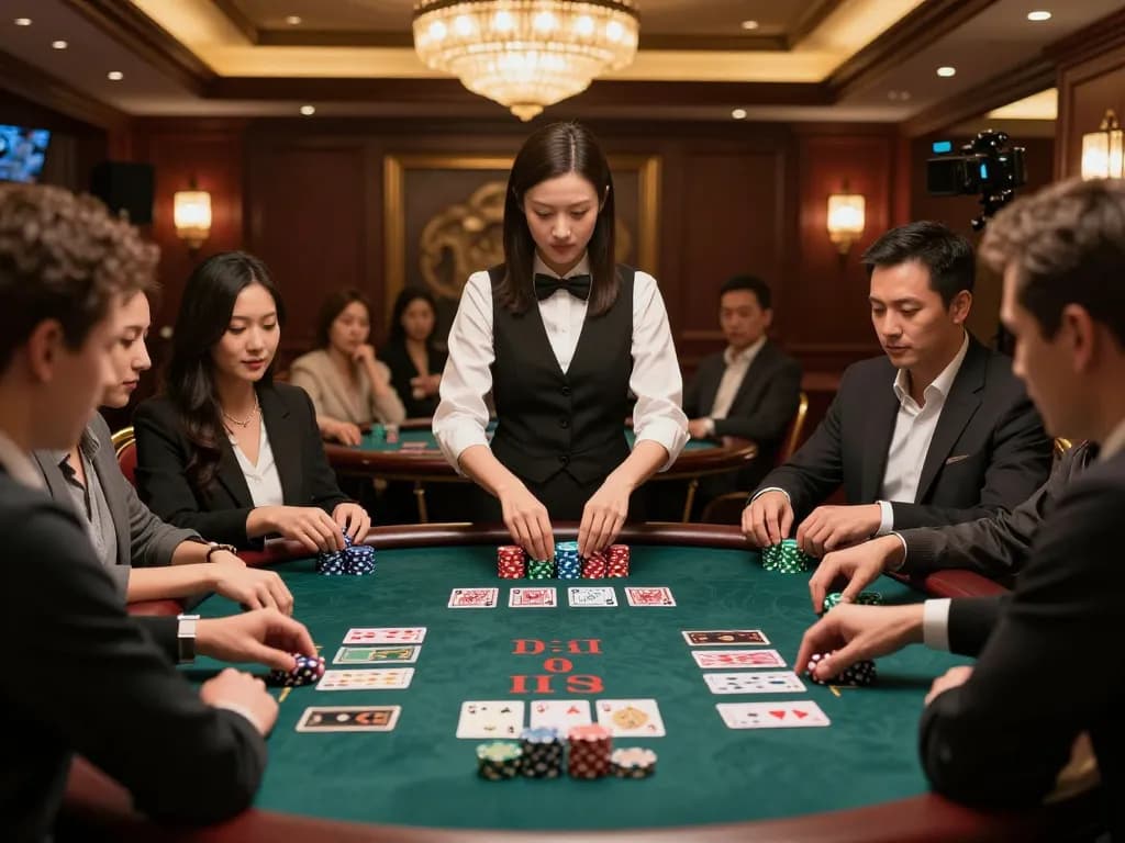 Players at tr88it blackjack table strategizing bets under ambient lighting