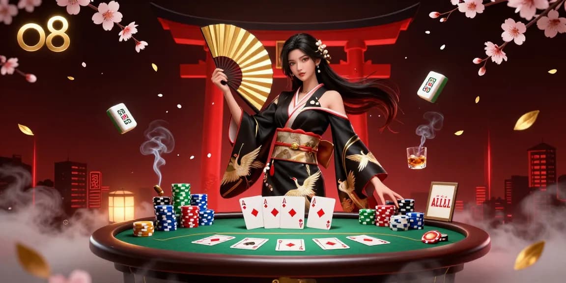 Play exciting poker games at o8 with elegant visuals and dynamic elements capturing the casino atmosphere.