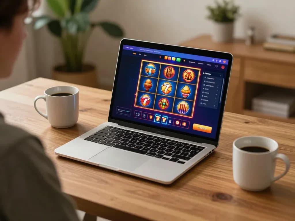 Engaging in strategic online casino gameplay at 7hh with vibrant slot games displayed.