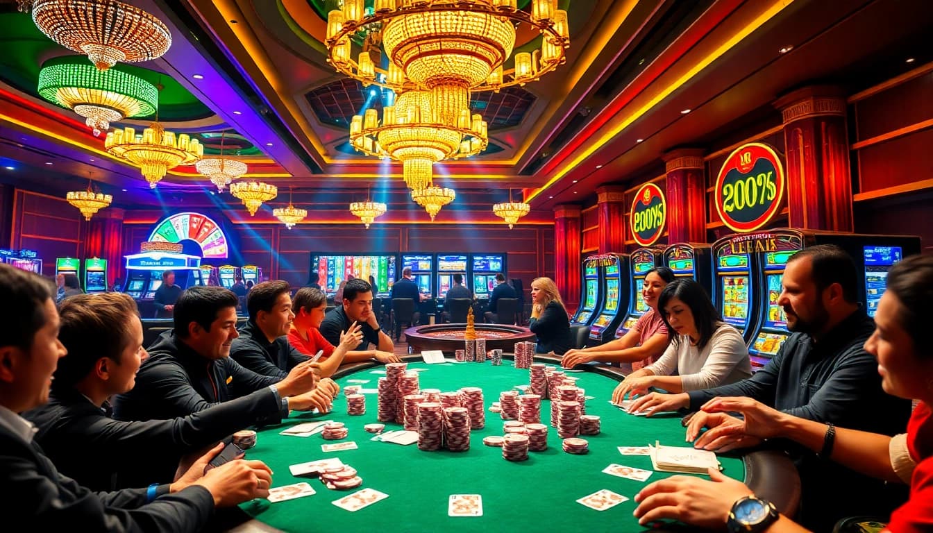 Feel the excitement of kkwin at a lively casino poker table with vibrant chips and cards.