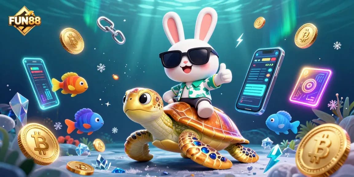 Experience thrilling FUN88 gameplay with vibrant cartoon characters in an underwater casino setting.