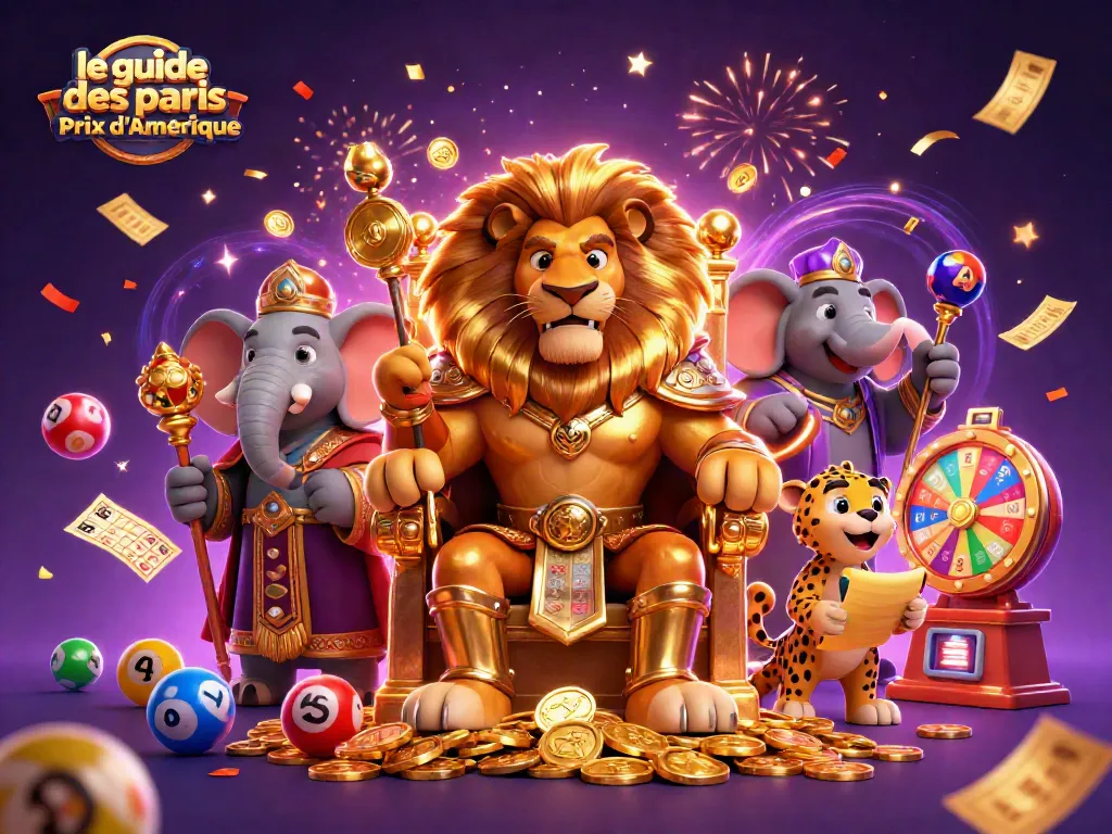 Experience the thrill of betting with le guide des paris Prix d'Amérique in a vibrant 3D casino scene.