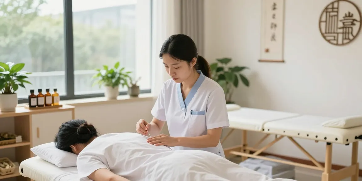 Patient receiving treatment at 영통한의원 in a serene clinic environment focused on holistic healing.