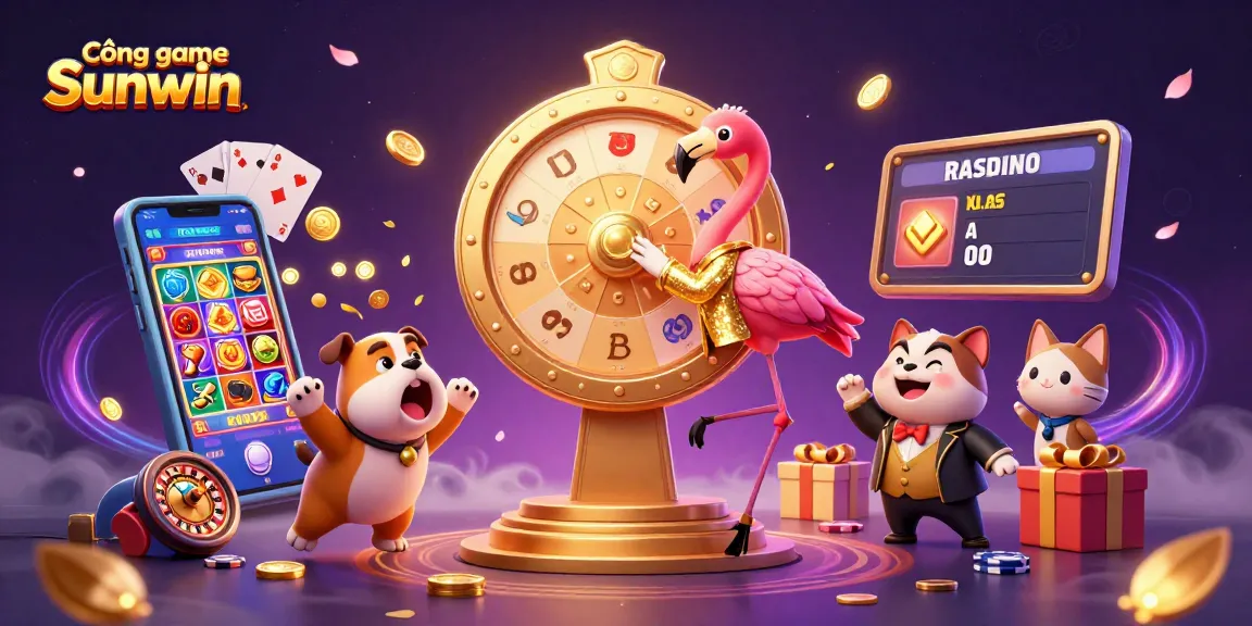 Cổng game Sunwin showcases an exciting casino scene with vibrant characters, slot games, and engaging elements.
