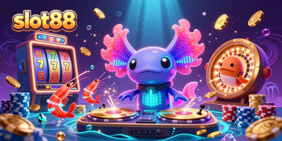 Engage with slot88 as vibrant 3D characters spin reels and showcase casino elements in a dynamic underwater scene.