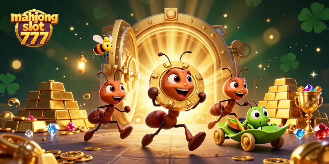 Experience thrilling gameplay with the mahjong slot 777 as friendly ants navigate a treasure heist.