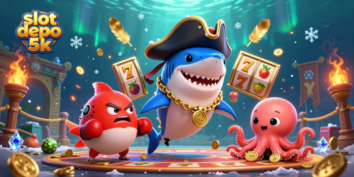 Engage in slot depo 5k with a pirate shark, pufferfish, and octopus in an underwater casino.