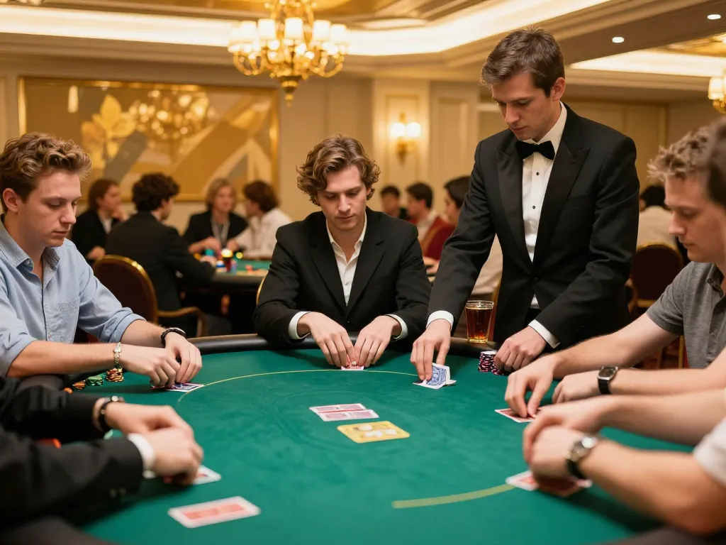 Players strategizing in a high-stakes poker game at fly88 casino, showcasing intense gameplay and elegance