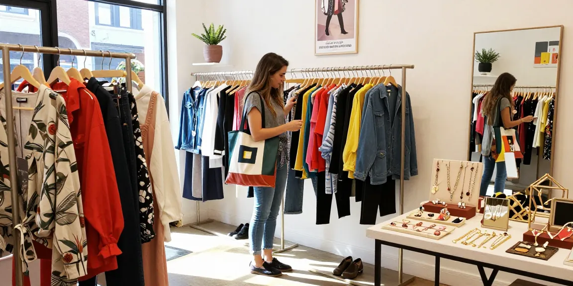 A young woman experiences trendy fashion shopping at a boutique, exploring styles with cika4d clothing and accessories.