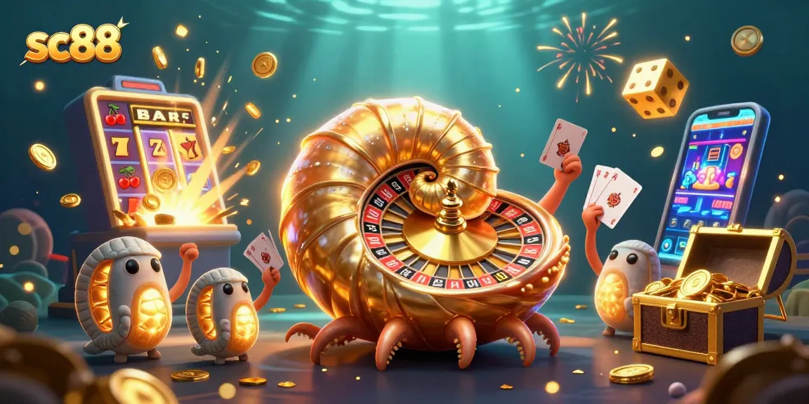 Experience thrilling sc88 gameplay with a giant nautilus holding cards amidst a jackpot explosion.