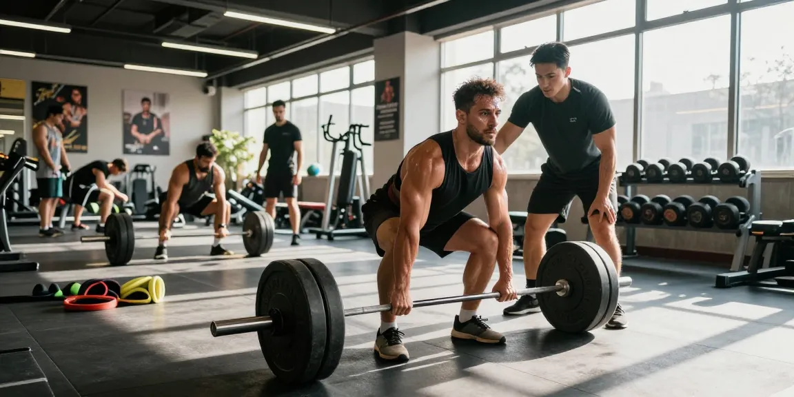 Professional bodybuilder lifting weights in a gym showcasing Deus Medical Steroids for peak performance.
