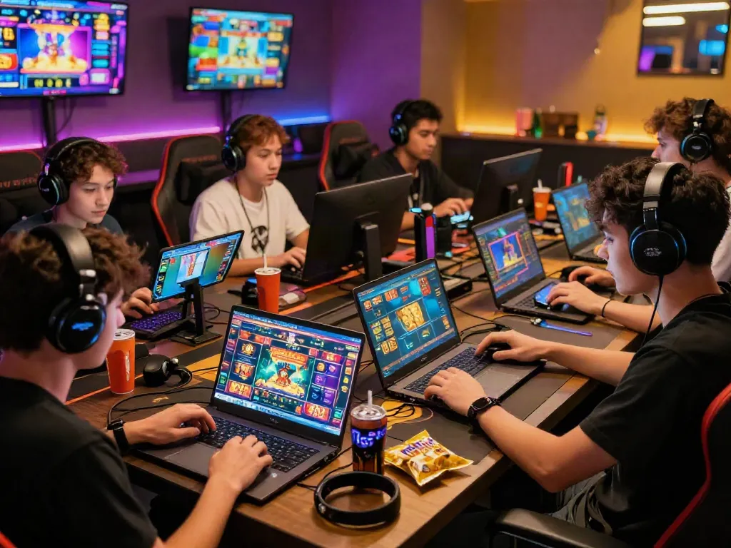 Exciting online gaming experience with players engaging in slot online games in a lively environment.