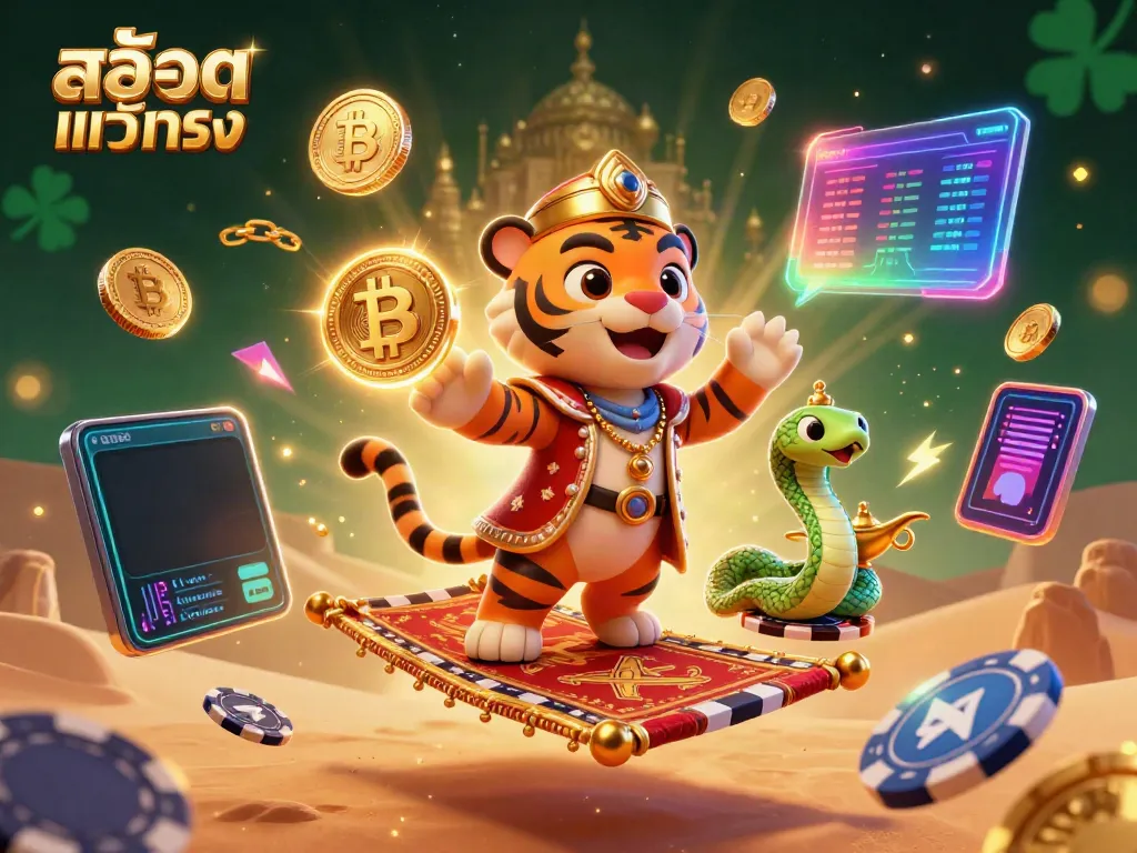 Spin the reels with สล็อตแท้ตรง as a tiger sultan leads a vibrant casino adventure.