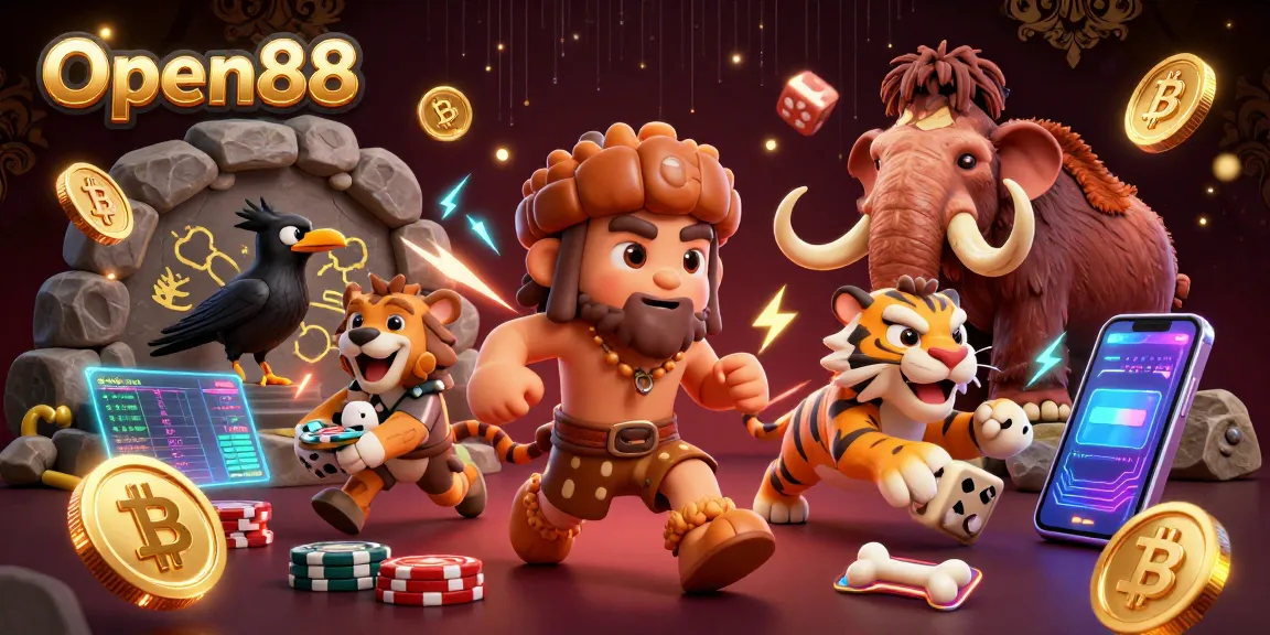 Open88 showcases an exciting casino scene with characters and vibrant gaming elements.