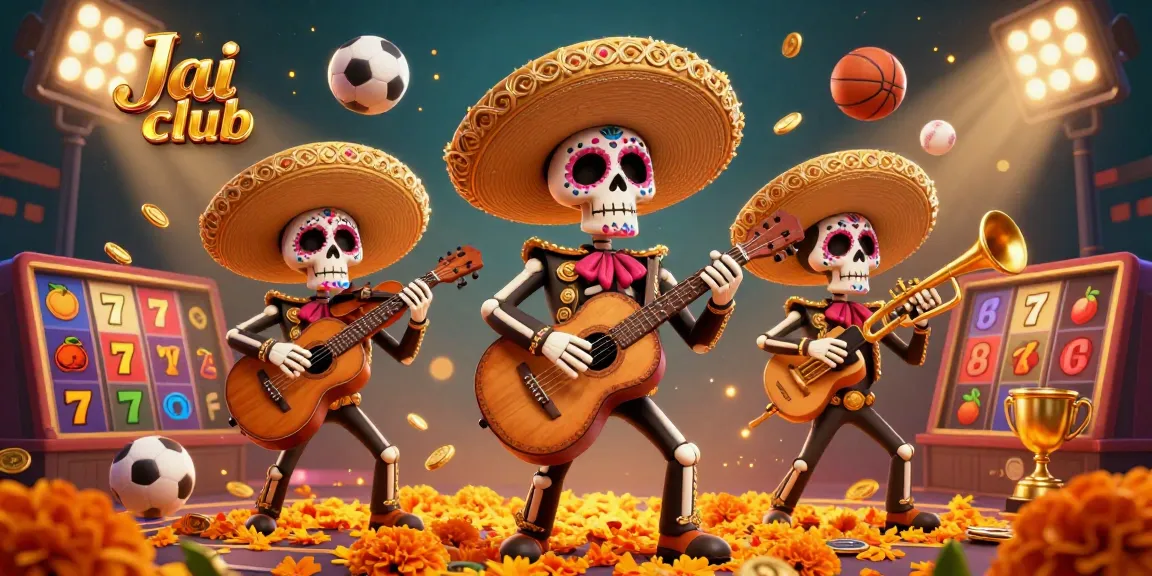 Experience the excitement at Jai club with a vibrant 3D mariachi scene filled with slot reels and rich casino elements.