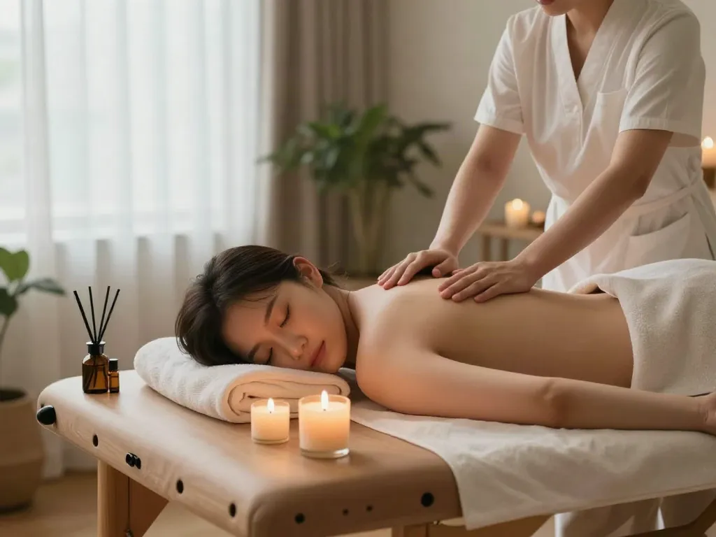 Relaxing 부평출장마사지 scene in a tranquil home spa