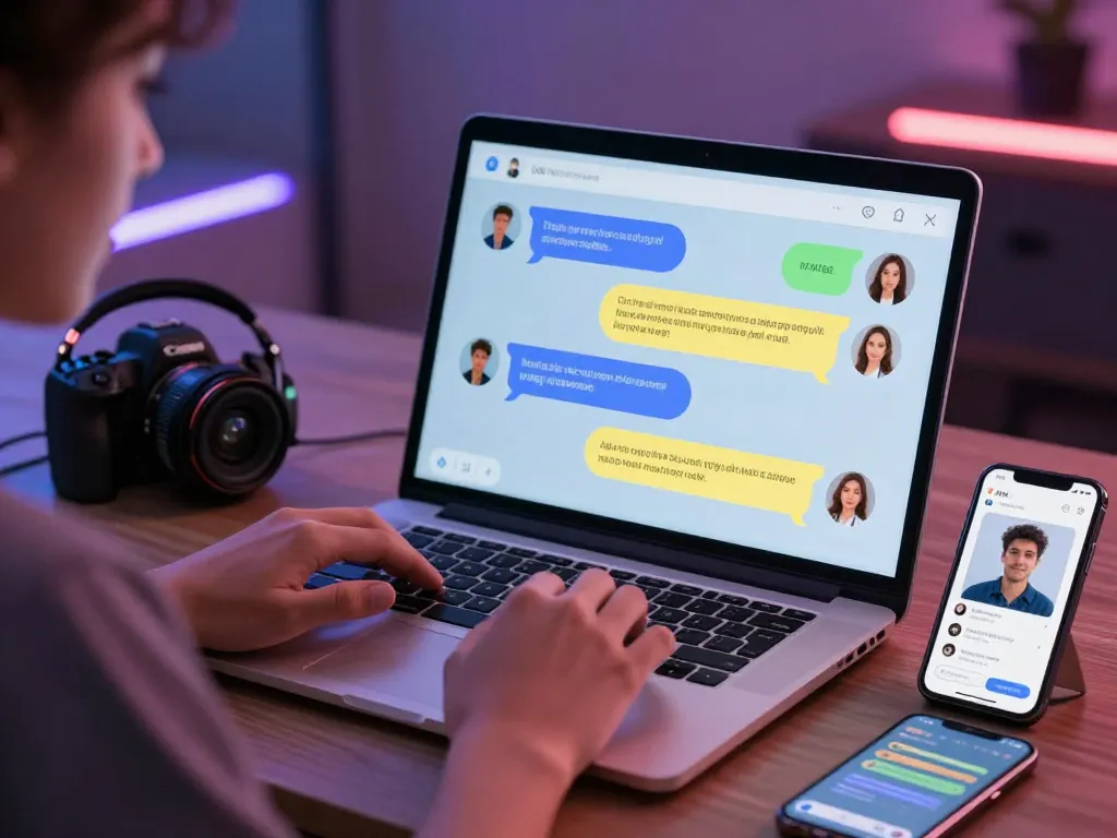 Engaging user in NSFW AI chat on modern laptop, illustrating advanced interaction.