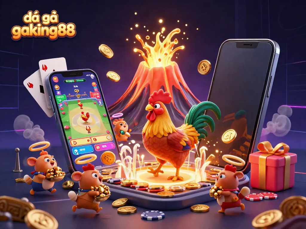 Experience the thrill of đá gà thomo gaking88 with high-definition visuals showcasing intense cockfighting action and vibrant betting elements.