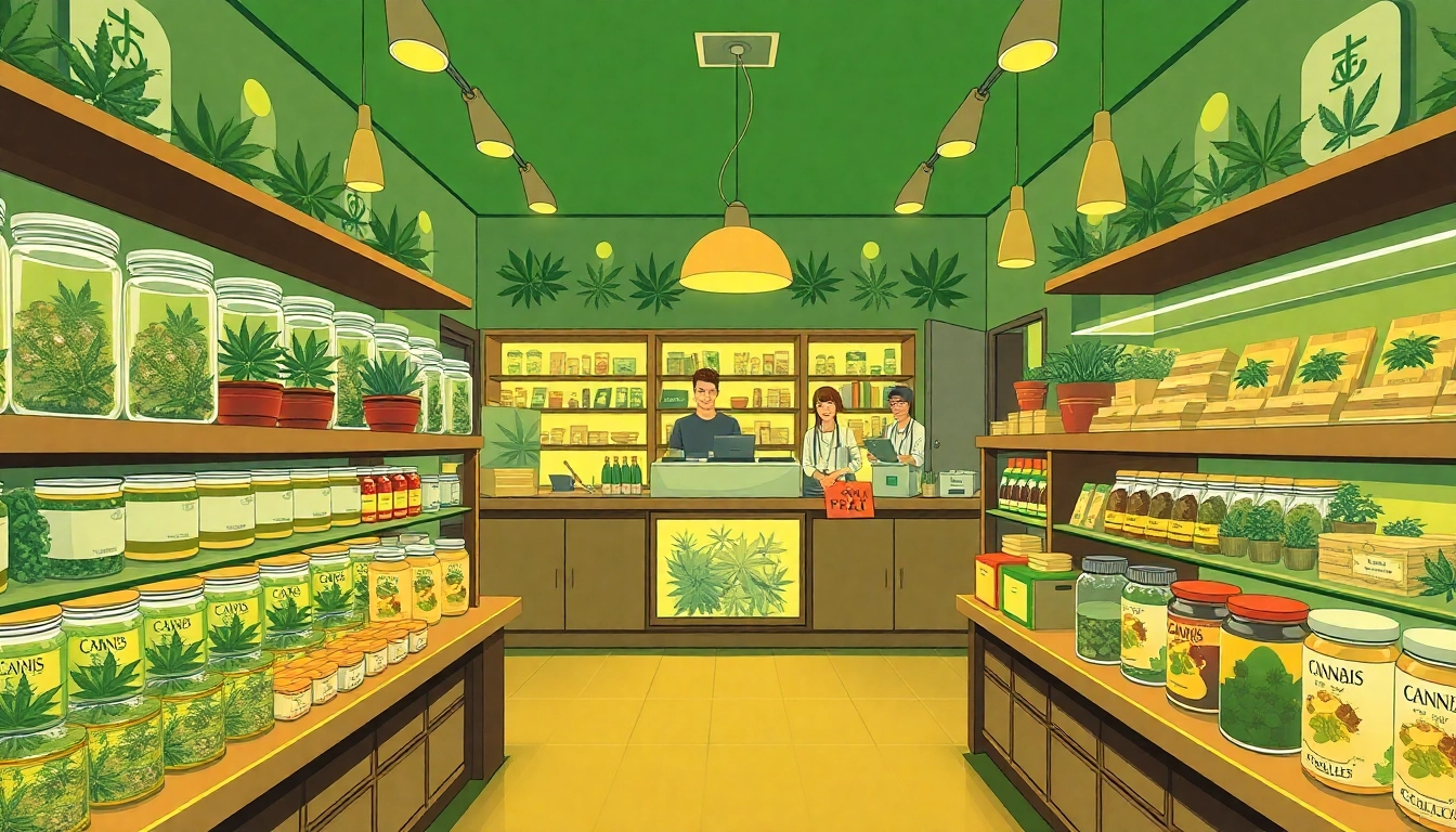 Learn how to get weed in uk with a vibrant cannabis shop setting showcasing various strains.