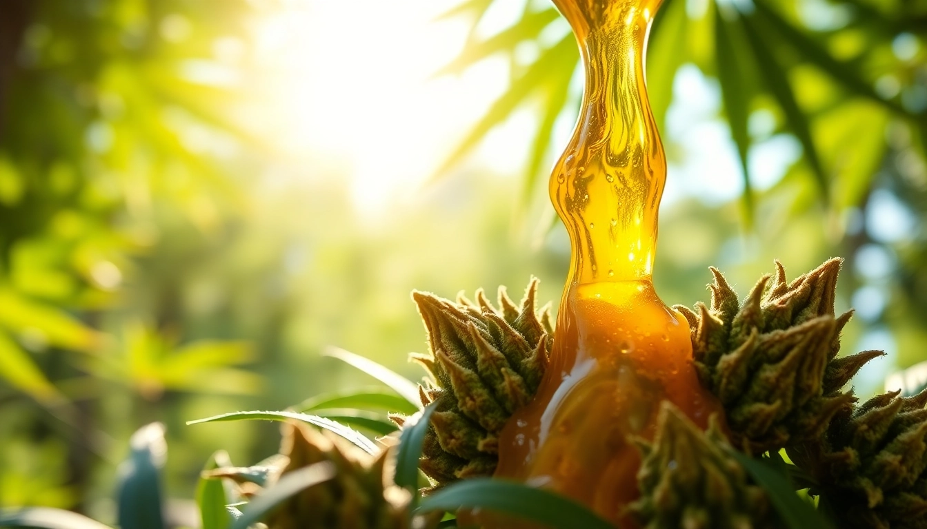 Discover the rich texture of west coast cure rosin amidst fresh cannabis in a calming nature setting.