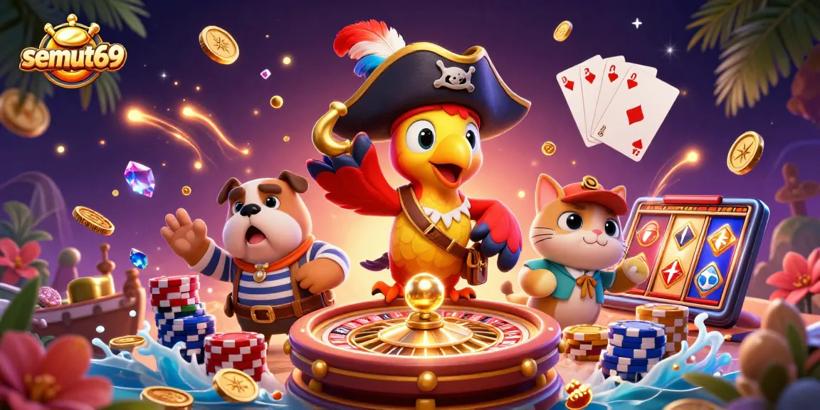 Menangkan isu slot di semut69 dengan komposisi karakter kasino dan simbol keberuntungan yang meriah.