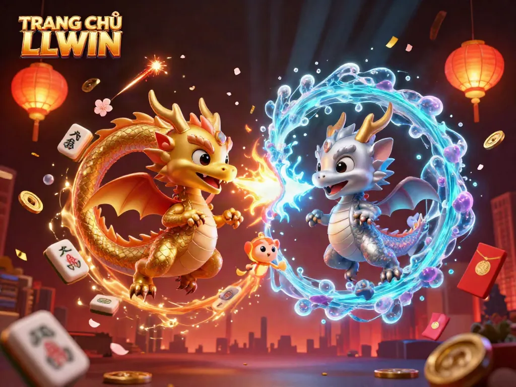 Experience thrilling excitement on TRANG CHỦ LLWIN with dynamic 3D dragons amidst dazzling gambling elements.