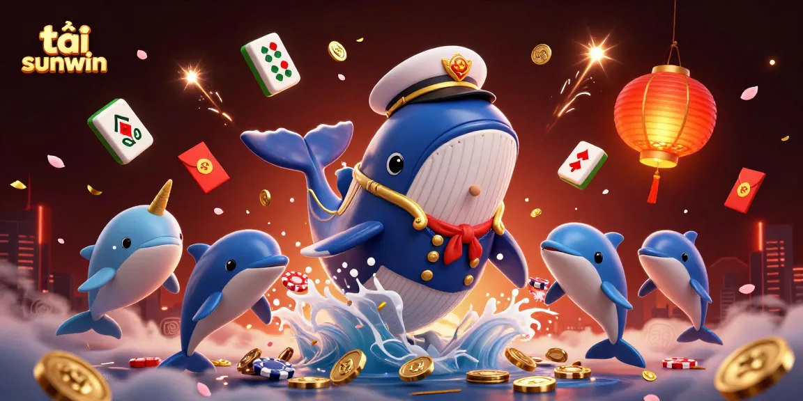Play and win on tải sunwin with a vibrant underwater scene featuring a whale, narwhal, and dolphins.