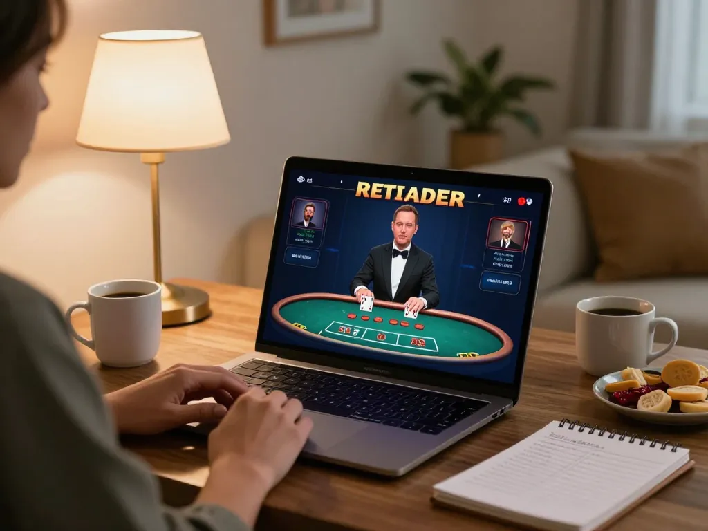 Engaged player strategizing bets on keonhacai online blackjack game from cozy home setup.