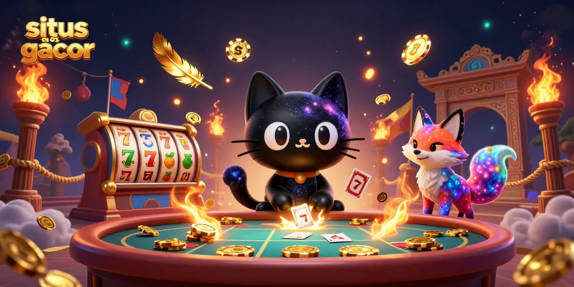 Engage with situs slot gacor in a cosmic casino scene featuring a black hole cat and nebula fox.