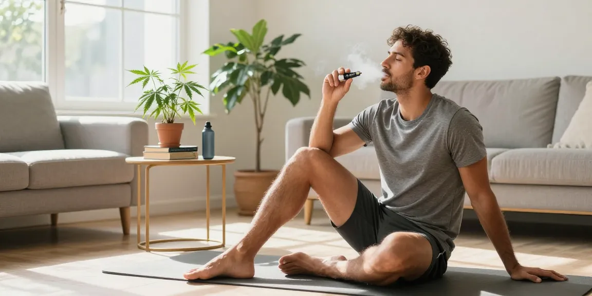 Vape THC disposable device in a relaxing wellness environment, showcasing natural elements and organic lifestyle.