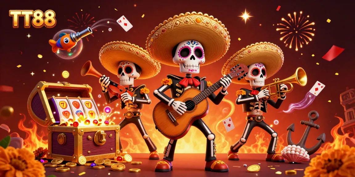 Engage in thrilling games at TT88 with colorful casino elements and festive characters.