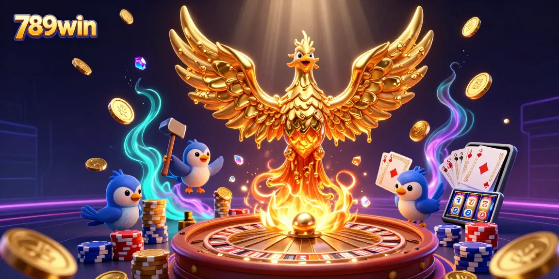 Experience winning thrills at 789win casino with spectacular golden phoenix and vibrant gaming elements.