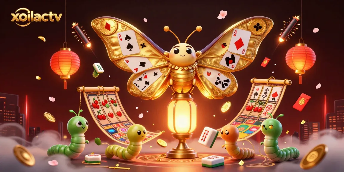 xoilactv showcases vibrant casino scenes with a golden atlas moth perched on a lantern.