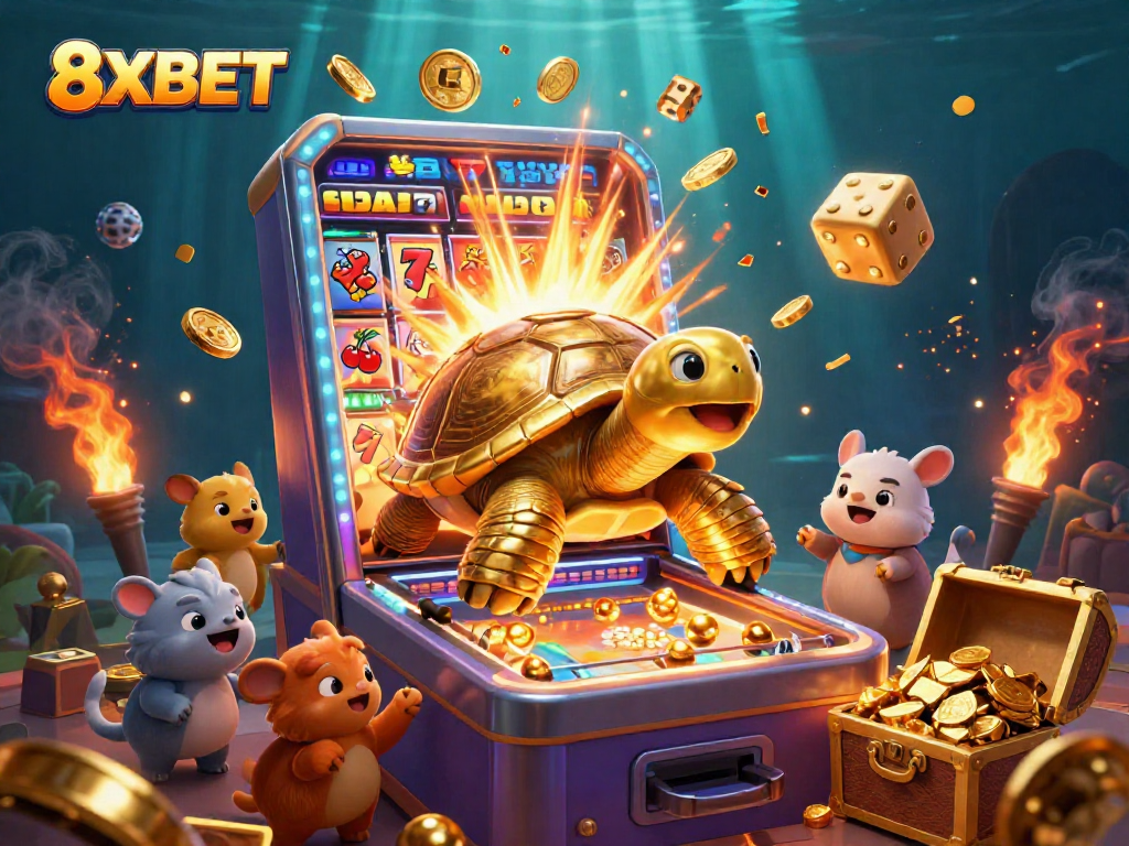 Experience the thrilling world of 8XBET with a dazzling casino game illustration featuring exciting elements.