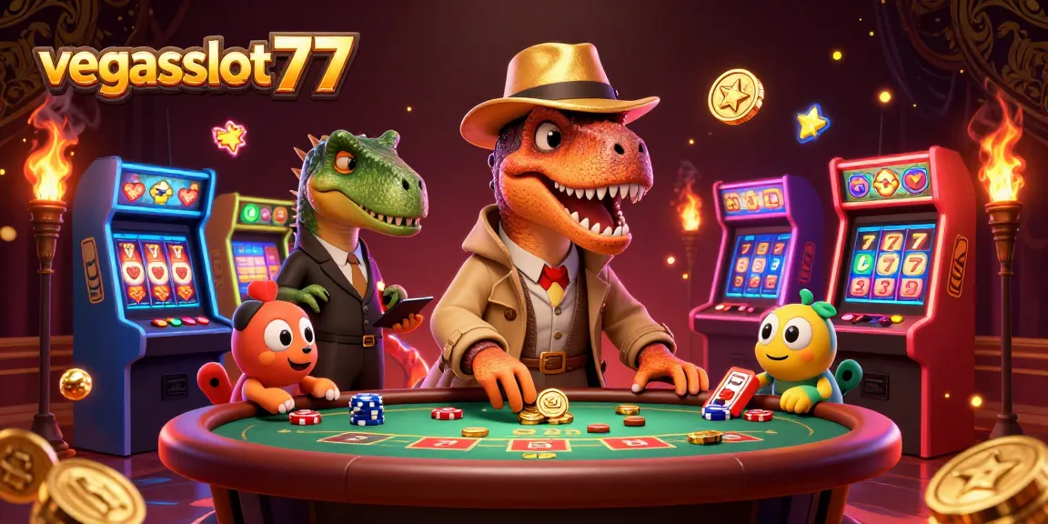 Experience thrilling gameplay at vegasslot77 with a vibrant 3D casino scene featuring unique characters and games.