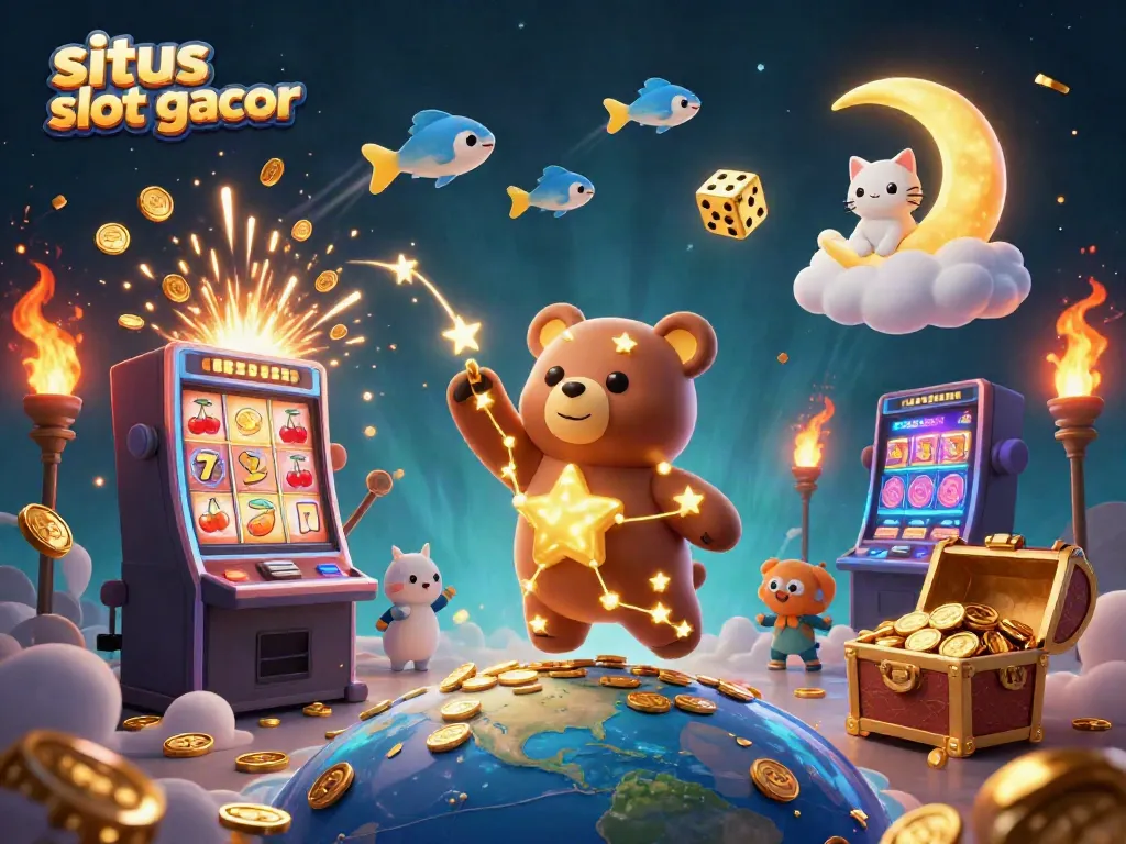 Menang besar di situs slot gacor dengan jackpot dan simbol keberuntungan dalam ilustrasi yang penuh warna.