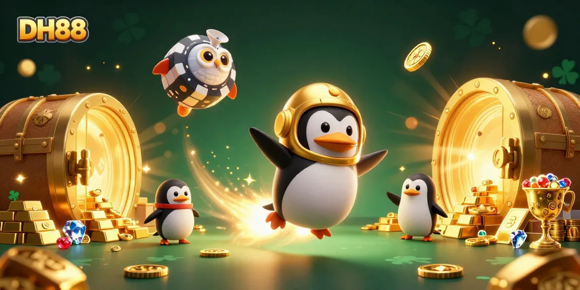 Spin to win at DH88 with a dazzling casino space adventure featuring a golden penguin!