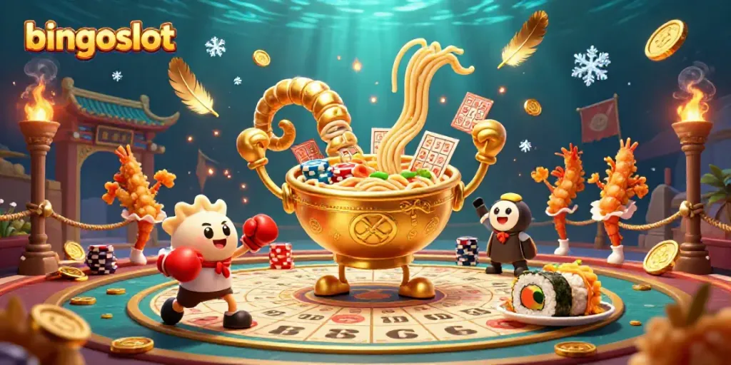 Raih keseruan bermain bingoslot dengan bingo kartu ditangani oleh tokoh unik dalam ilustrasi kasino yang hidup.