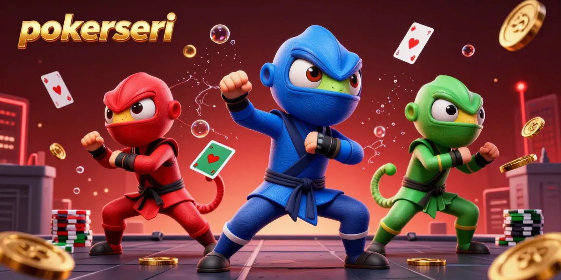 Experience the thrills of Pokerseri as chameleon ninjas engage in epic martial arts with casino elements.