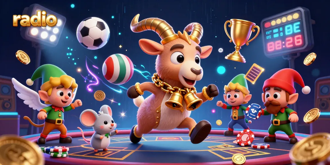 Experience exciting radio-themed gambling fun with animated characters at a vibrant casino.