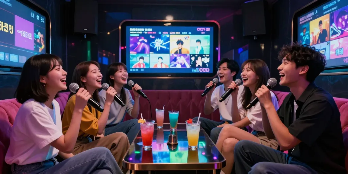 Enjoy singing at 강남 엘리트 가라오케 with friends in a vibrant private room.
