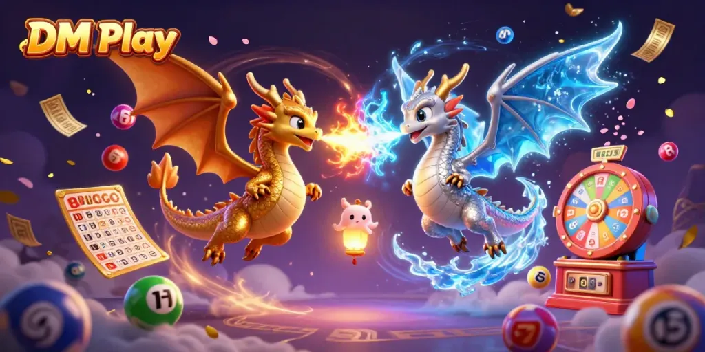 Experience the thrill of gaming with DM Play, featuring dynamic dragon action and vibrant lottery elements.