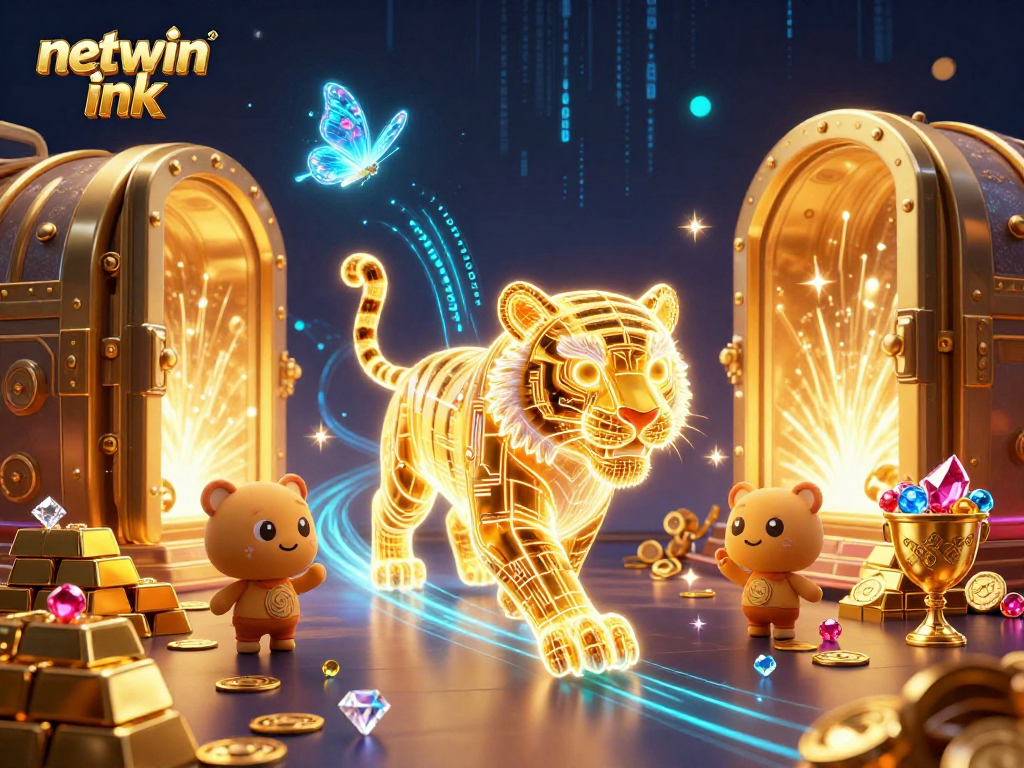 Experience the vibrant energy of netwin ink in a dynamic digital casino scene filled with treasures.