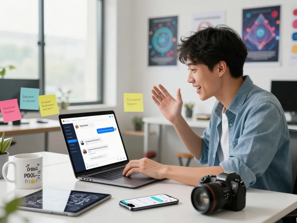 Person interacting with SpicyChat AI on a laptop in a modern workspace