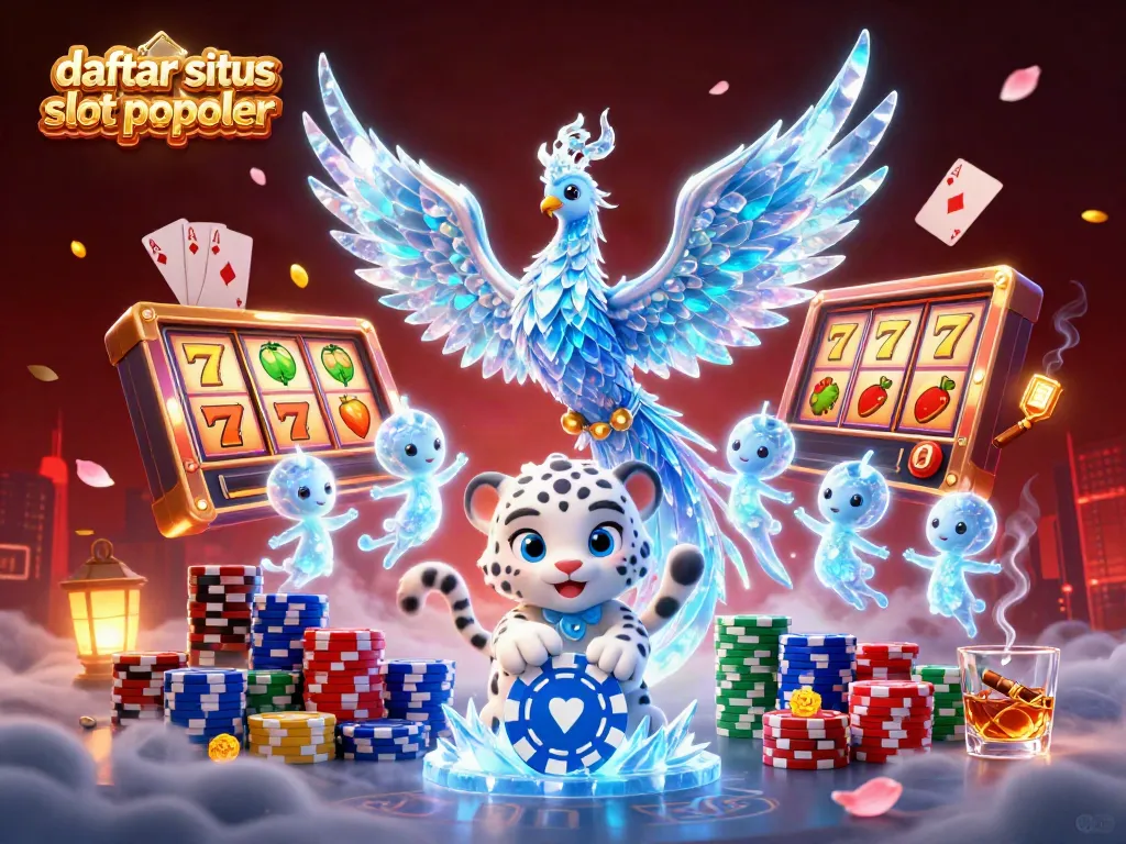 Menyajikan daftar situs slot populer dengan ilustrasi 3D penuh warna yang menggambarkan tema perjudian yang menarik