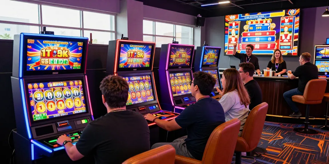 Exciting scene of players enjoying slot depo 5k games in a lively casino setting